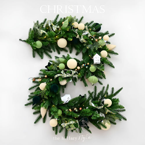 1.8m PE leaf Christmas garland in green and white with lights, European style, single vine piece