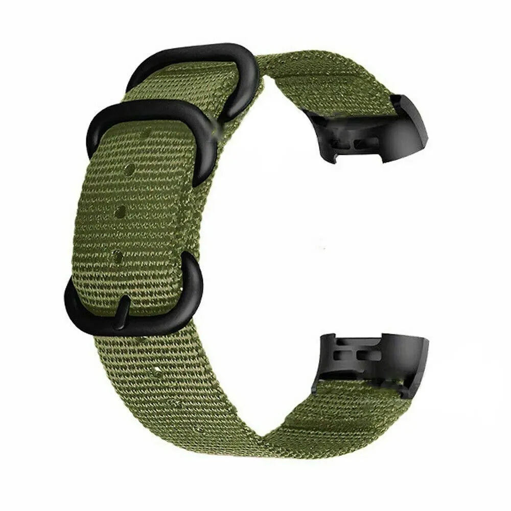 Nylon three-ring buckle replacement strap for Fitbit Charge 2, Charge 3, Charge 4 and Charge 5 fitness trackers.