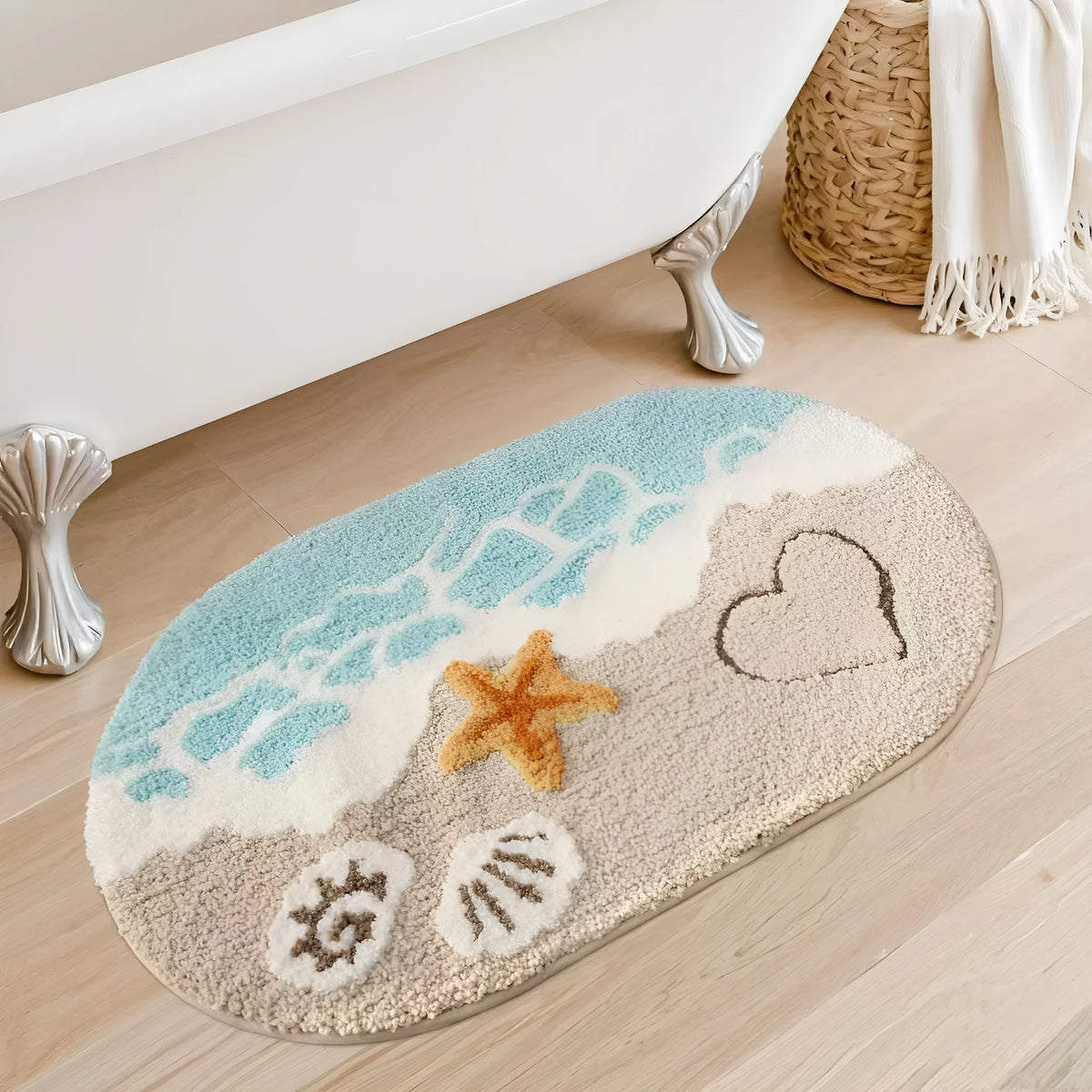 Rainbow print cashmere carpet floor mat with plastic bottom in sky and sea colours