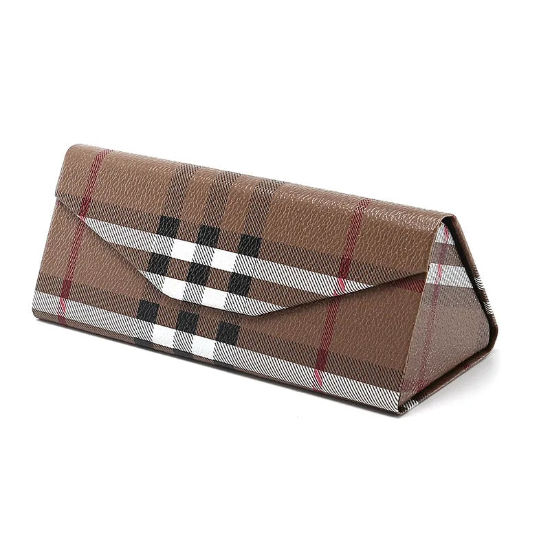 Handmade stitching PU cowhide triangle folding glasses case in 160x66x16mm size