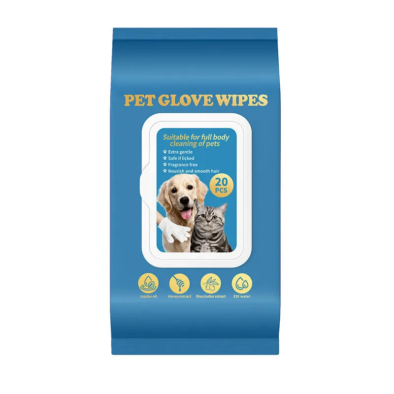 Plastic disposable gloves for pet bath cleaning and grooming tasks with cats and dogs