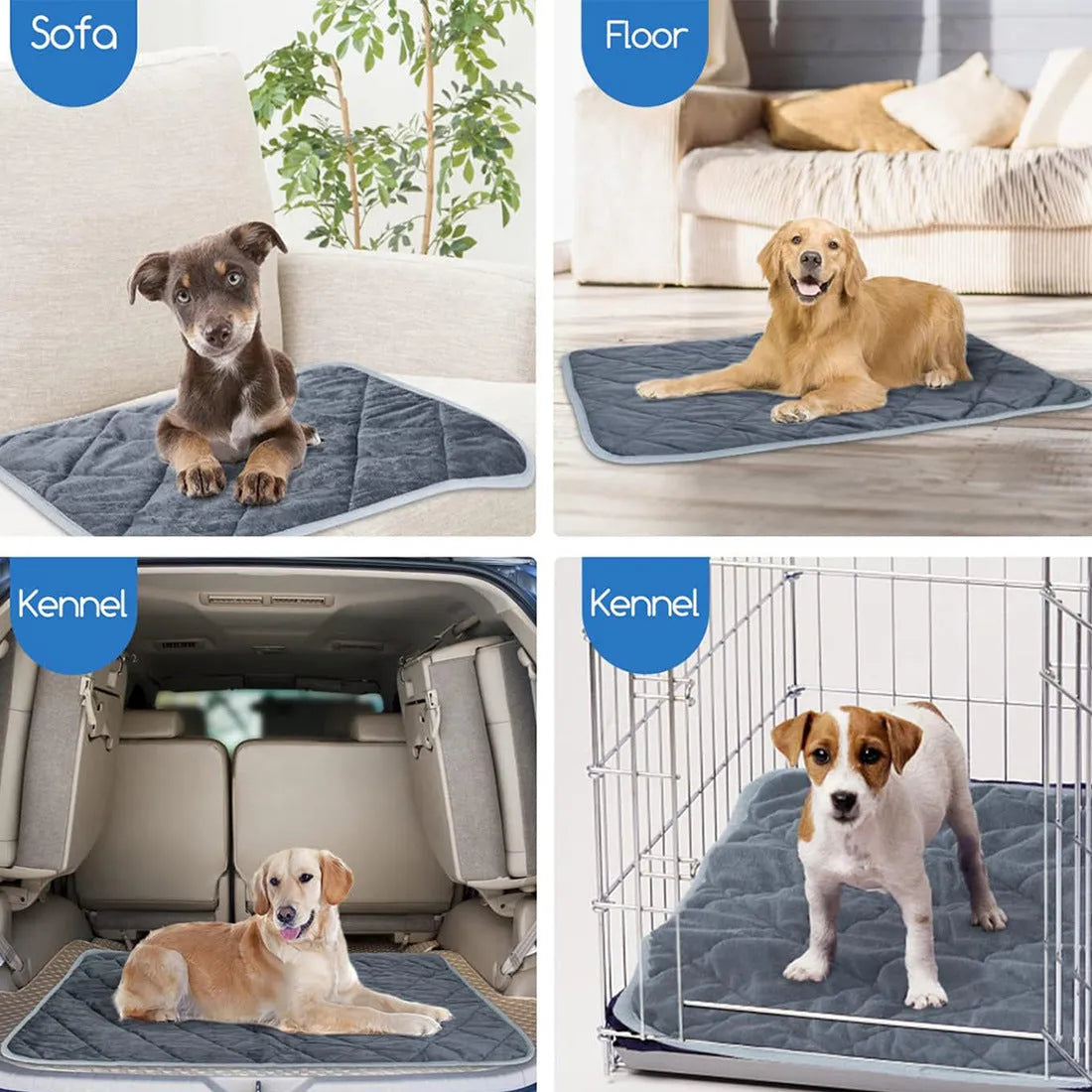 Grey cloth pet cushion shown in one of four available sizes for dogs or cats
