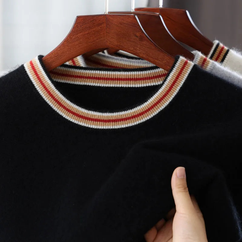 Men's grey short sleeve round neck wool sweater laid flat