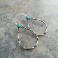 Geometric circle bohemian earrings in antique silver with turquoise accents