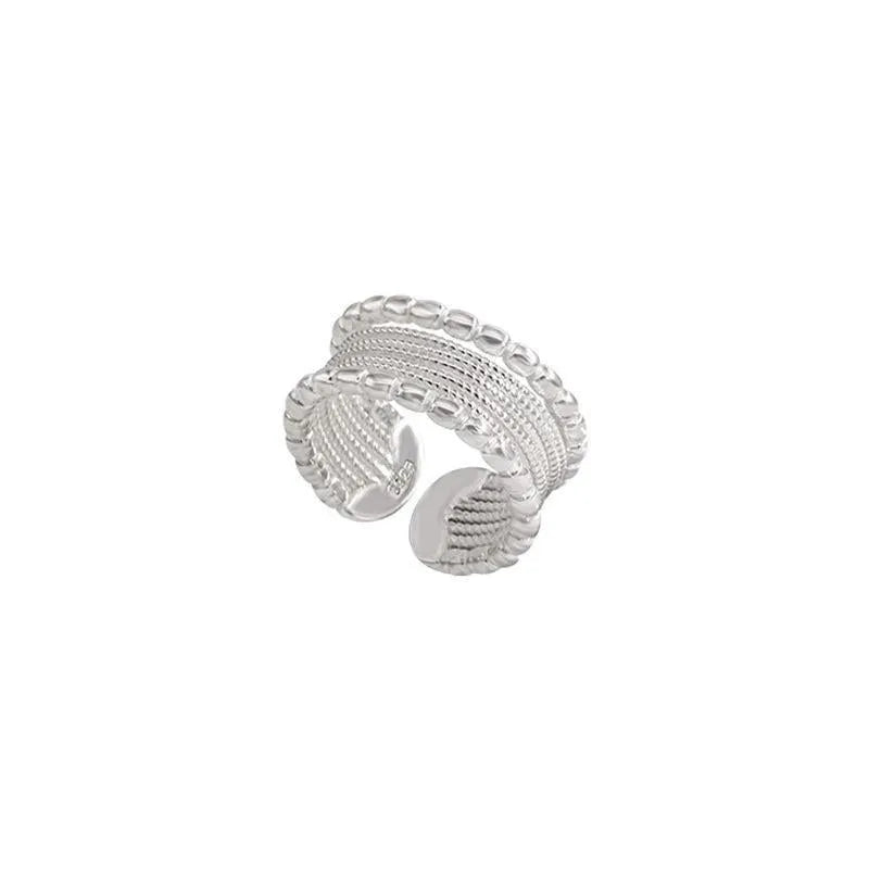 Copper geometric ring with woven twisted design and adjustable opening for women
