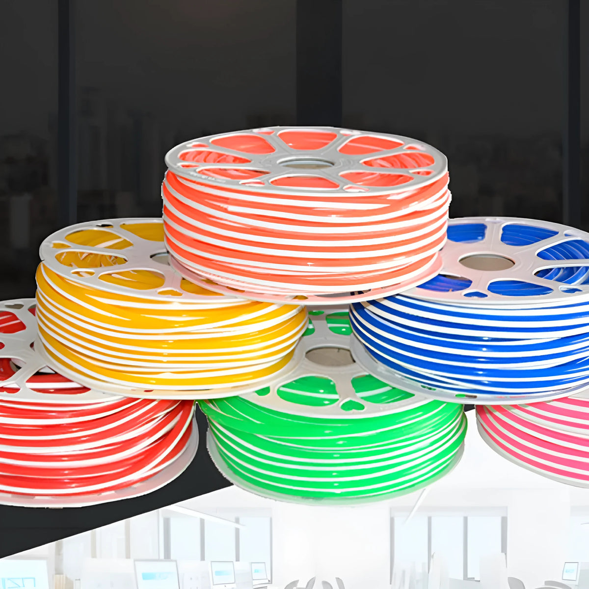 Flexible silicone neon light bar showing 8mm diameter and available in multiple neon colours