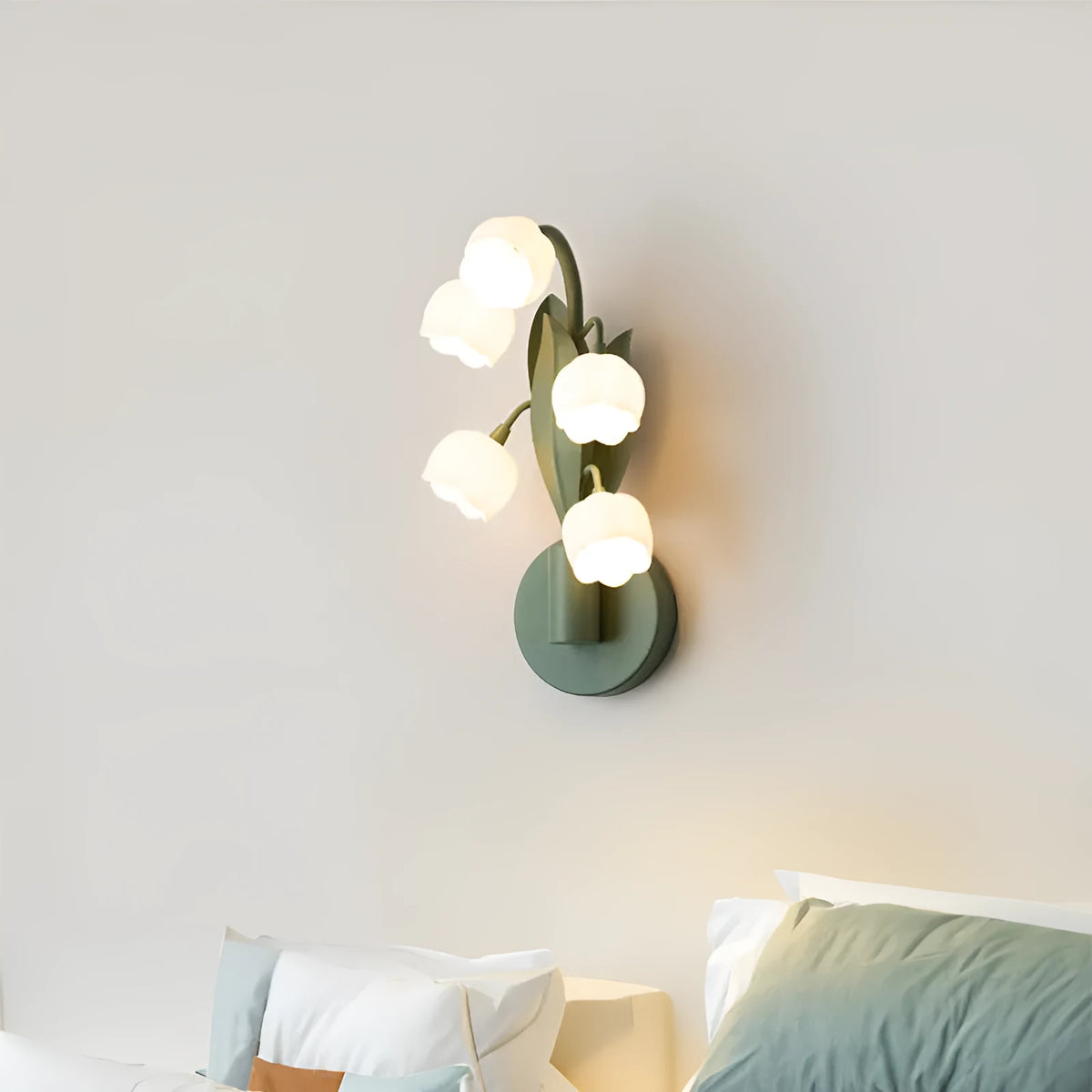 Modern French pastoral wall lamp with a white PC shade and tricolour light settings.