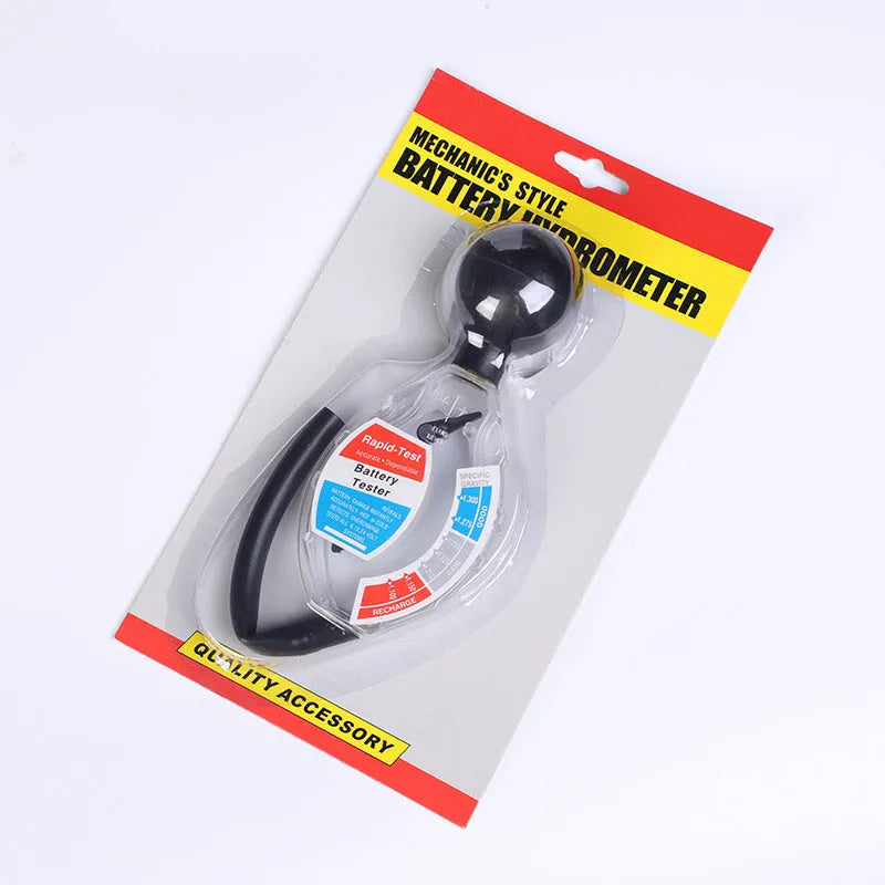 Suction electrolyte hydrometer for lead acid battery testing showing measurement scale and ABS construction