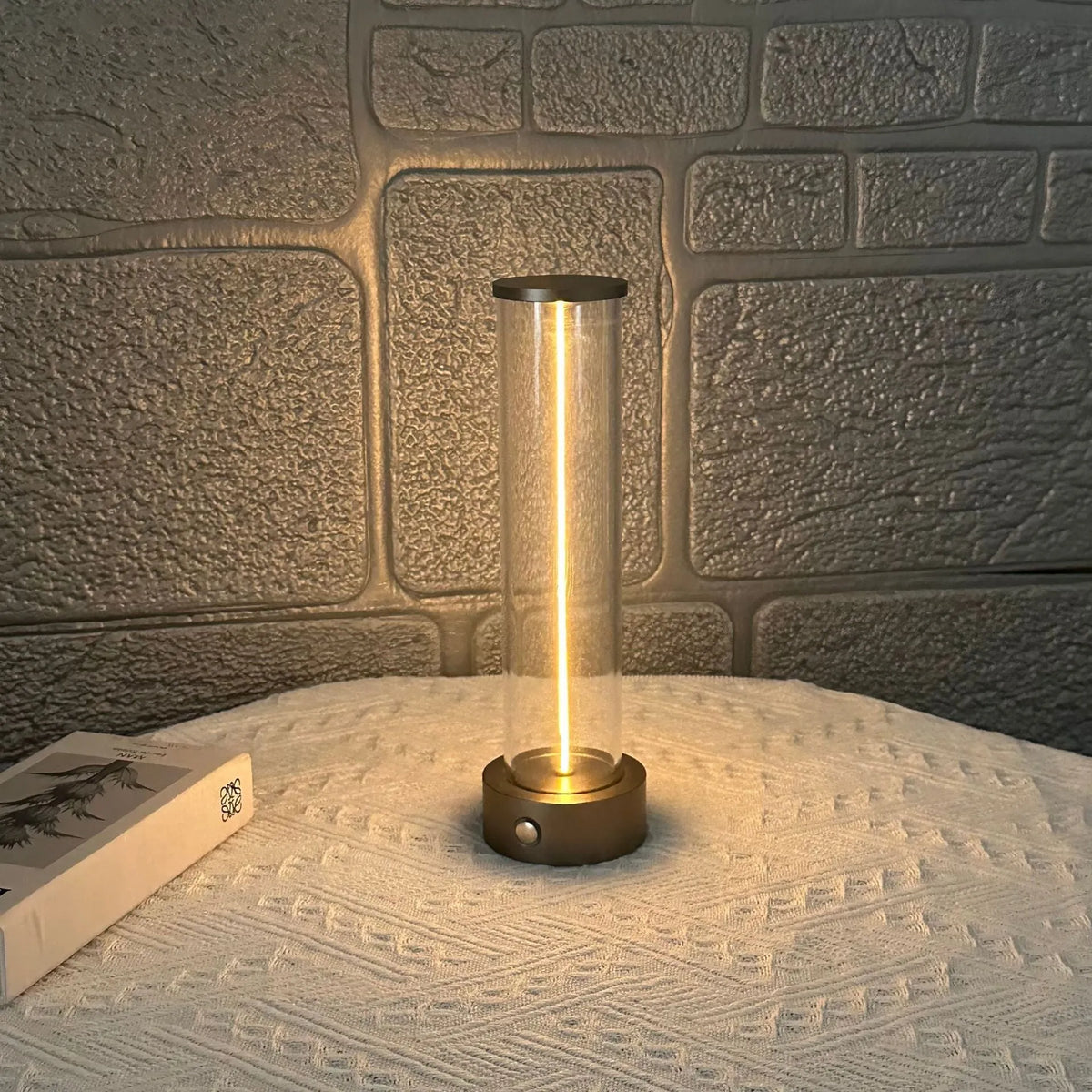 USB rechargeable glass LED night light with magnetic suction base measuring 53x234mm