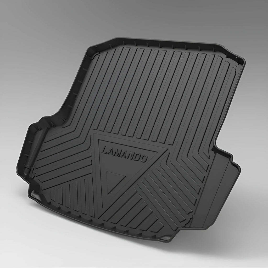 Black TPE car boot liner pad with carbon fibre texture pattern for vehicle floor protection