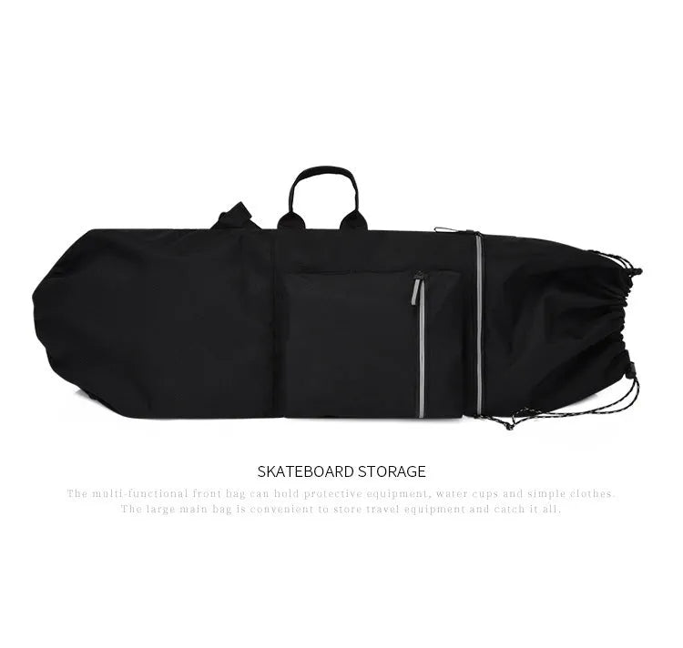 Waterproof nylon skateboard backpack with 20-35L capacity for longboards and fishing rods