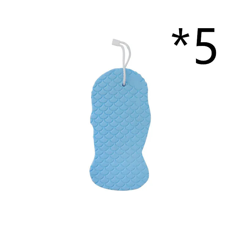 White 3D bath sponge with fish scale pattern for gentle body exfoliation
