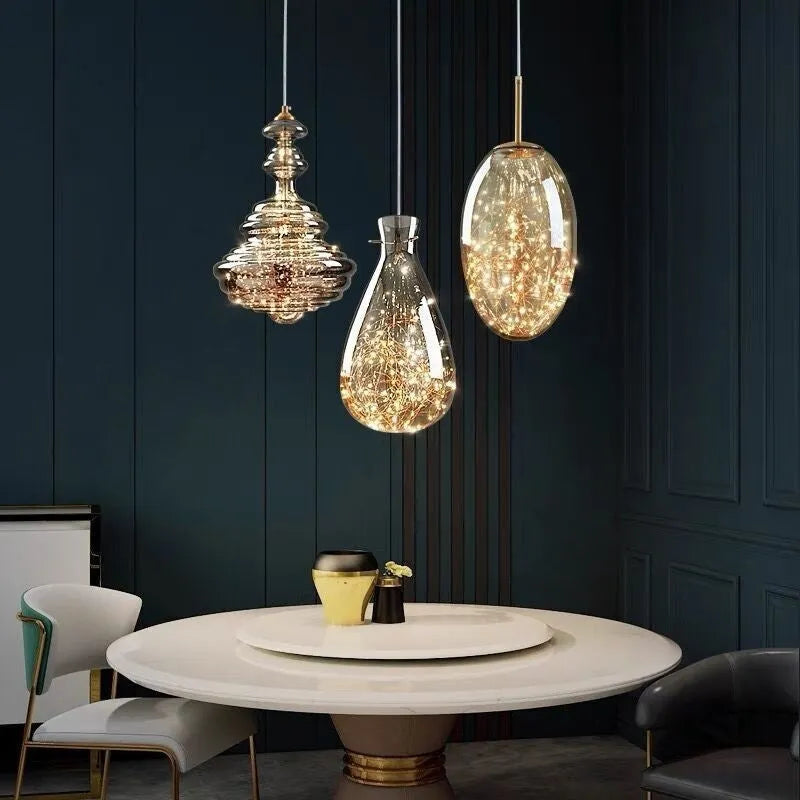 Modern glass droplight chandelier with adjustable suspension in minimalist design