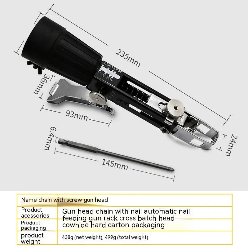 Chain screw gun head conversion kit with metal components for electric screwdriver attachment