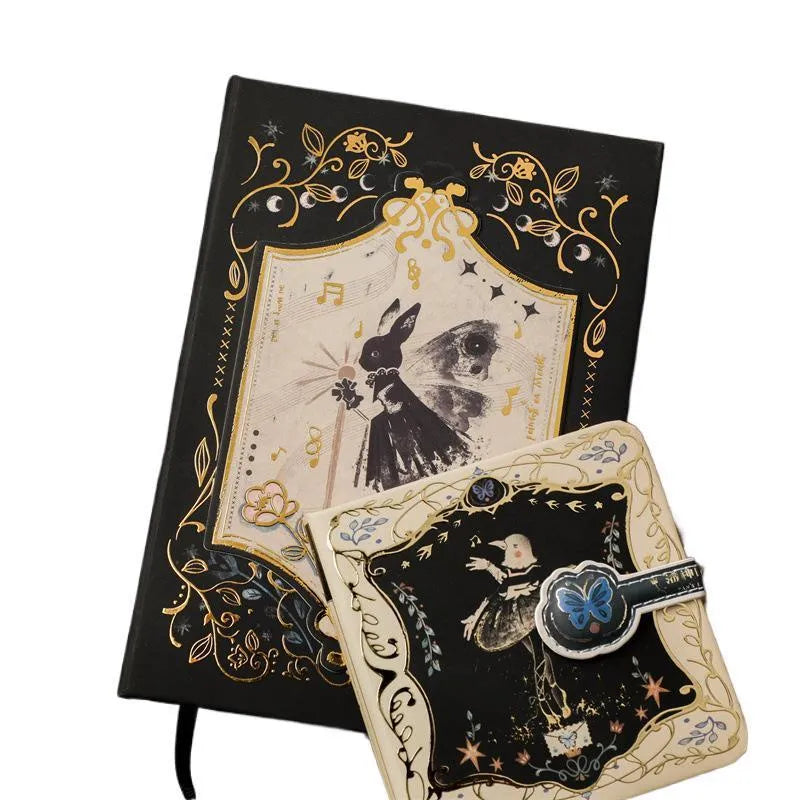 THALO Gothic style A5 notebook with rabbit, forest, or red fruit cover art, showing 40g wood pulp paper.