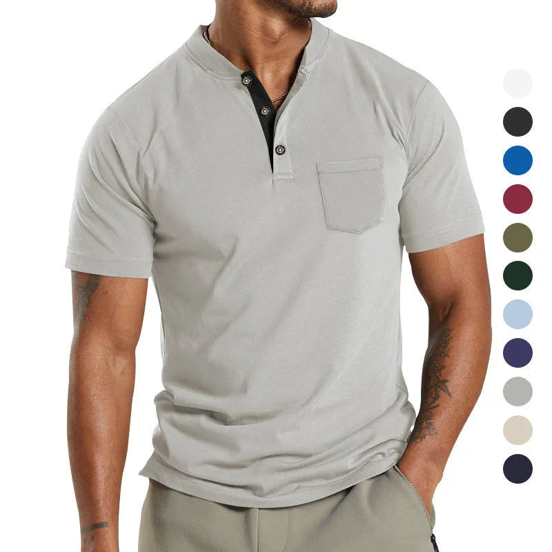 Men's plus size short sleeve button-down shirt in light grey with front pocket