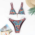Retro printed women's bikini in polyester fabric for swimming sports