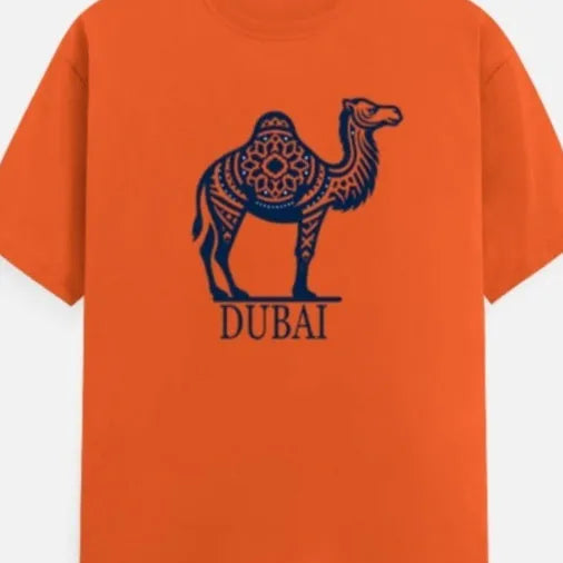 Orange cotton short sleeve t-shirt with round neck and straight cut design
