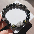 Men's silver stone bracelet with zodiac and proverb beads in Chinese style