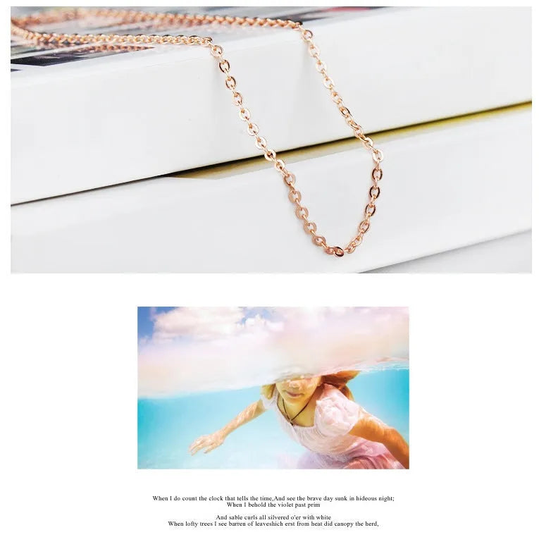 Women's heart-shaped pink crystal pendant necklace on rose gold electroplated chain