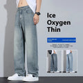 Straight leg casual trousers in thin ice silk denim with wide leg design