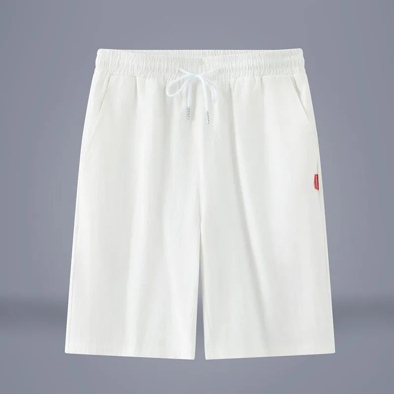 Chinese-style cotton-linen cropped trousers in Army Green with drawstring waist and fifth pants length