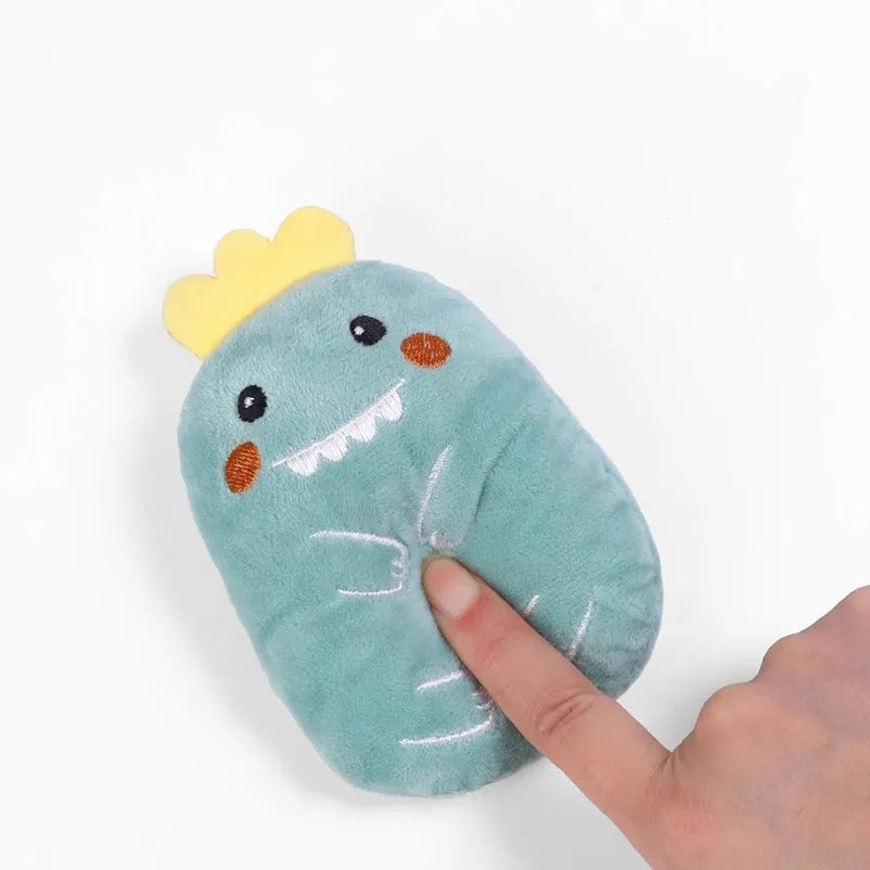 Compact brown plush catnip chewing toy with vocal element measuring 11cm