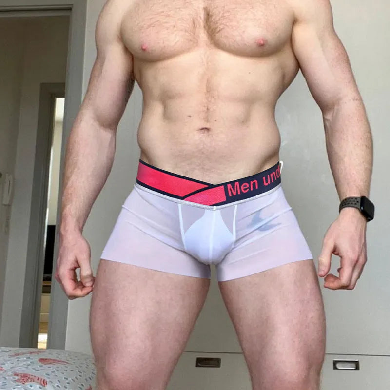 Men's nylon low waist underwear with seamless design and gradient laser pattern in black