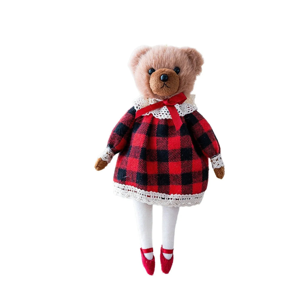 Cartoon plush bear doll with cotton suit plaid design in gentleman bear and princess bear variants
