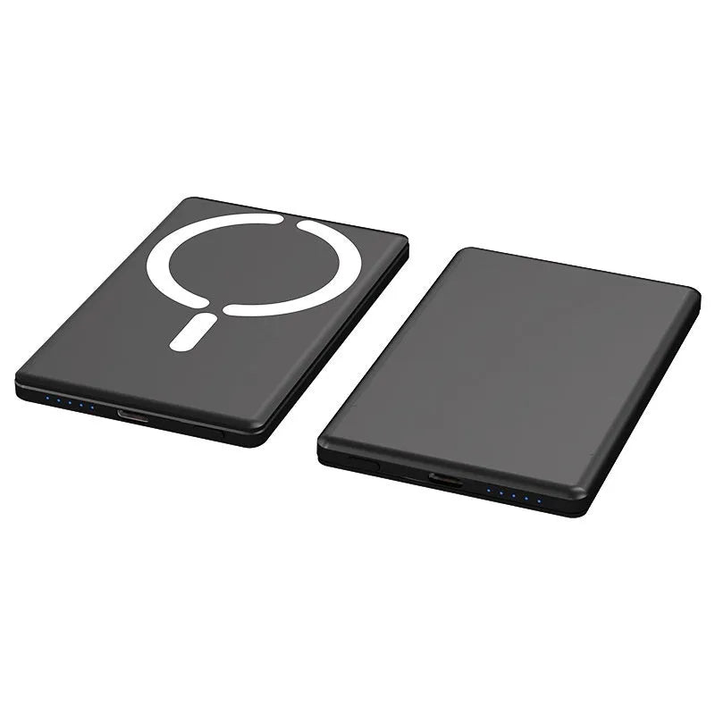 Ultra-thin magnetic power bank measuring 105x66x9mm with alloy shell