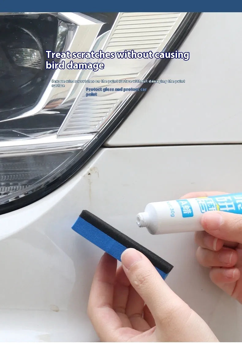 Car repair wax kit with scratch removal compound, brightening compound, and abrasive sponge mop