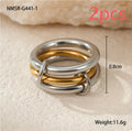 Women's stainless steel ring set with gold plating and stacked colour matching designs