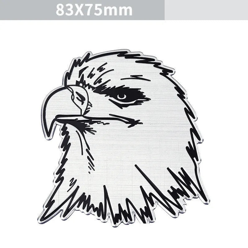 Aluminium car body sticker showing lion, eagle, wolf head, and tiger design options for vehicle exterior.