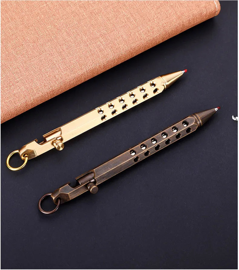 Brass hexagonal bolt roller pen with 6-angle machine pattern and 0.5mm tip