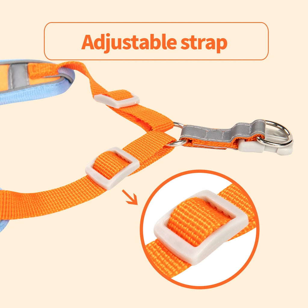 Adjustable dog haulage rope harness in purple, blue, orange, red, brown or green with anti-breaking construction