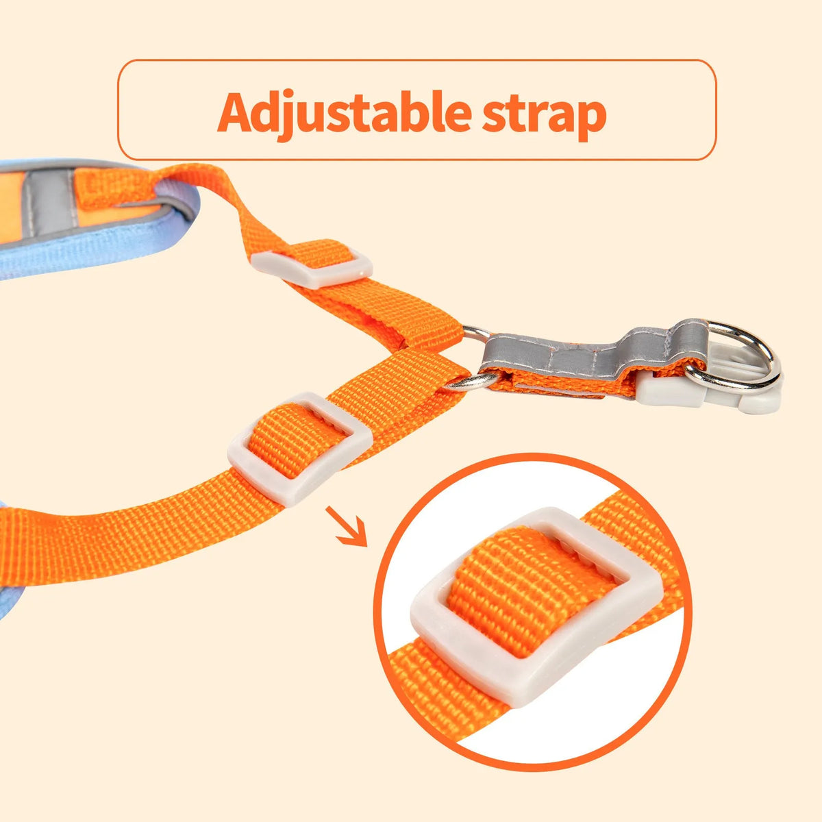 Adjustable dog haulage rope harness in purple, blue, orange, red, brown or green with anti-breaking construction