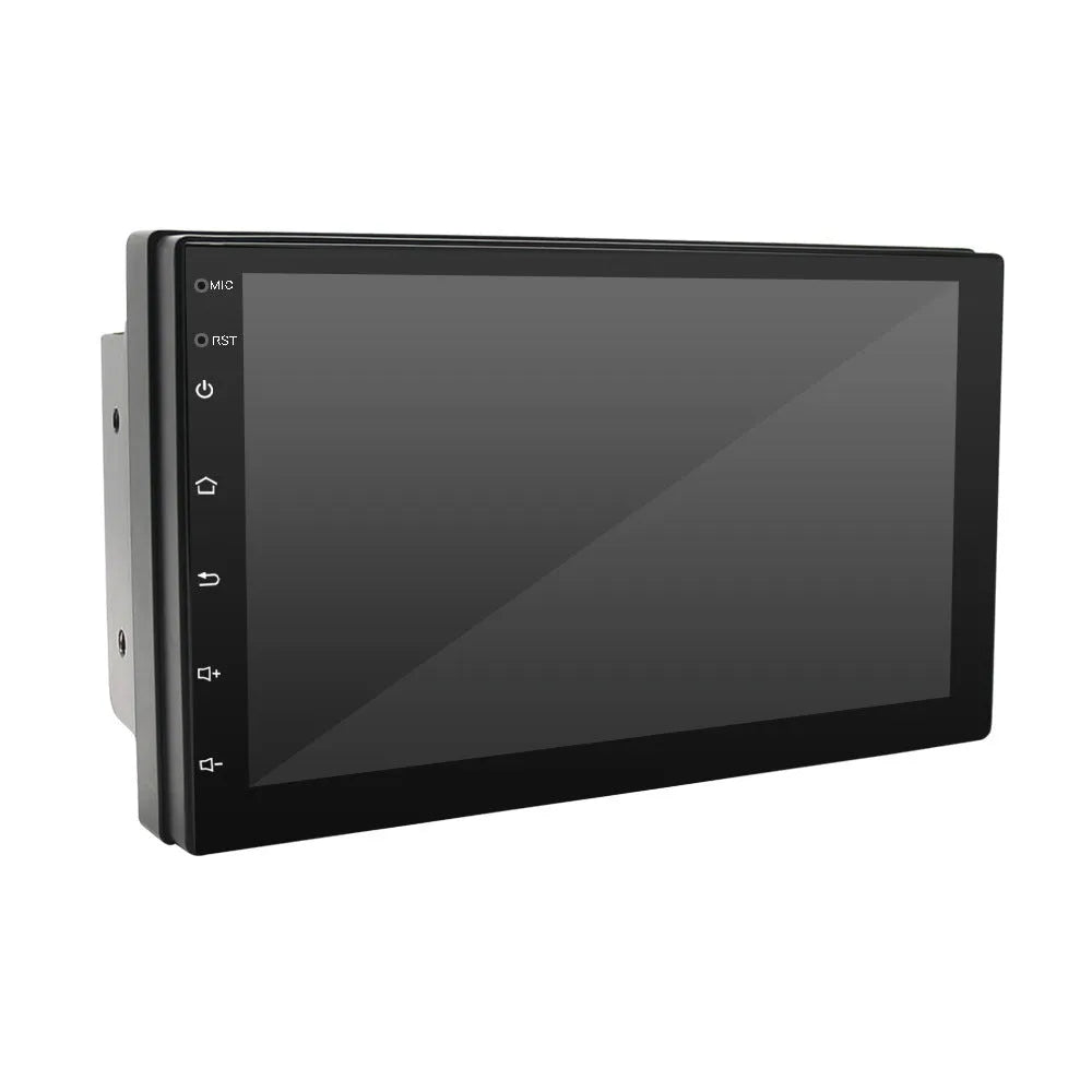 Black universal car radio with 7-inch screen, GPS navigation and Apple CarPlay for manual transmission vehicles