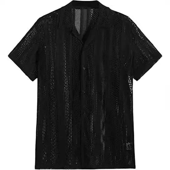Men's button knitted short-sleeved shirt with jacquard craft texture in regular fit