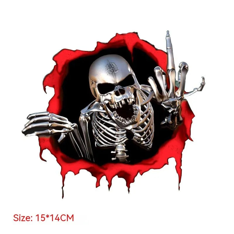 15x14cm PET car bumper sticker with colourful broken shell design and printed metal skull pattern
