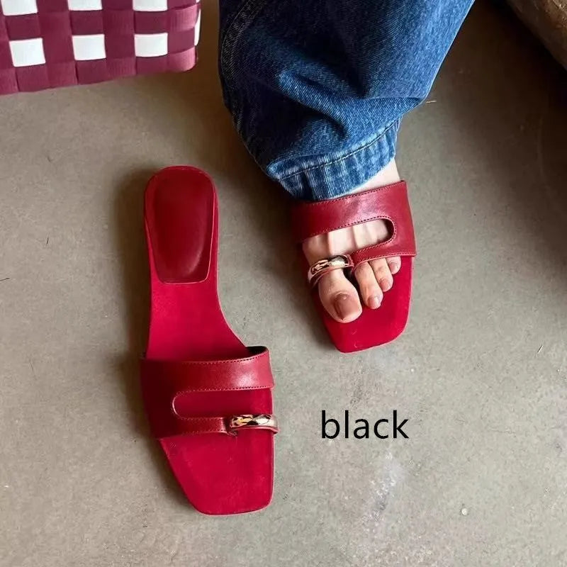 Leather and rubber square toe outdoor slippers shown in available colours