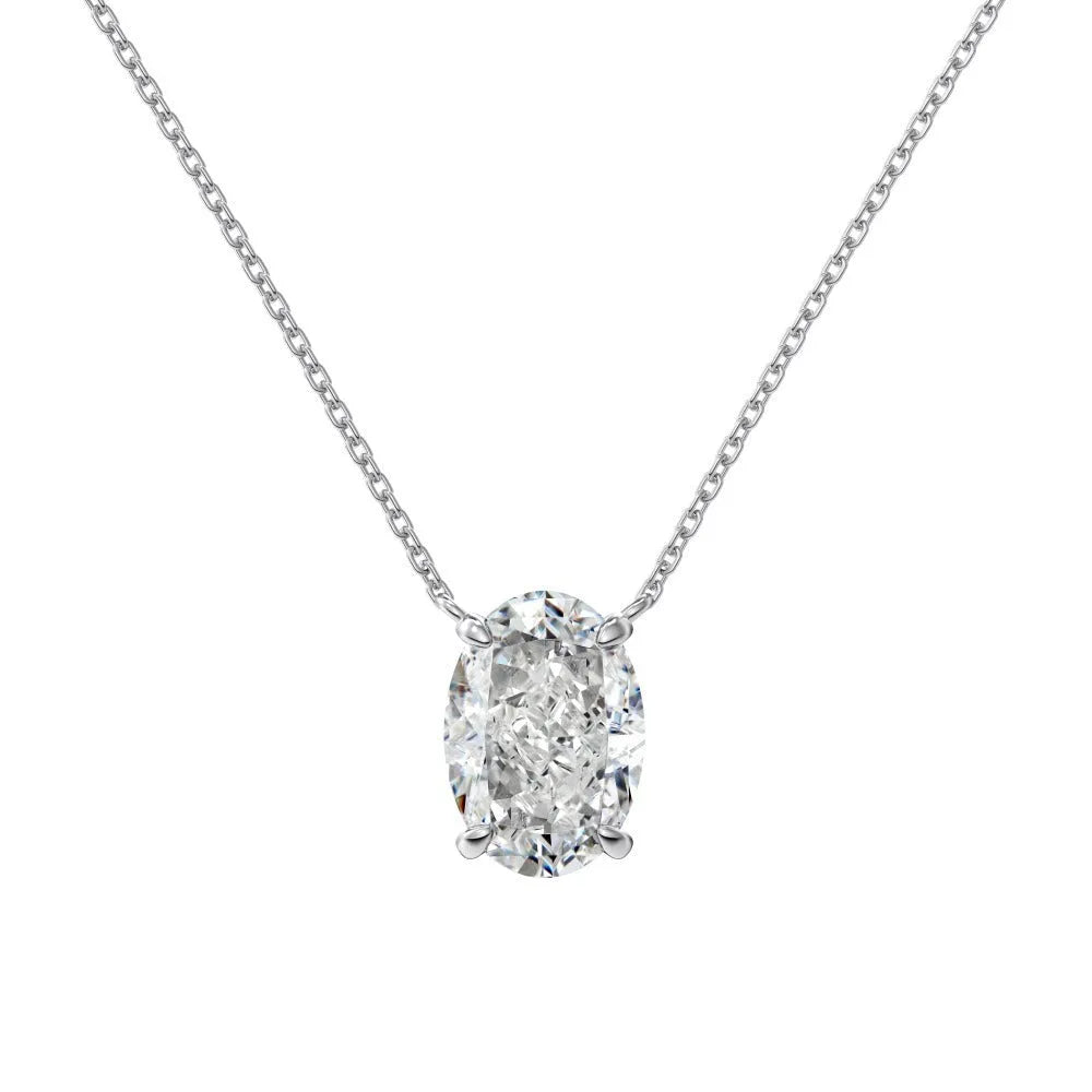 Sterling silver necklace with geometric oval ice flower pendant in gold or platinum plating