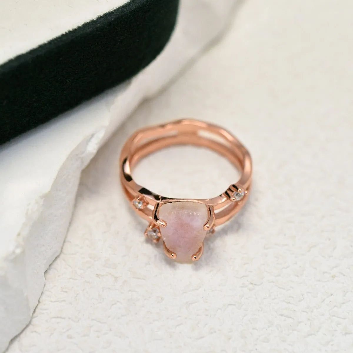 S925 sterling silver irregular triangle moonstone ring in rose gold, white gold, or yellow gold colour plating.