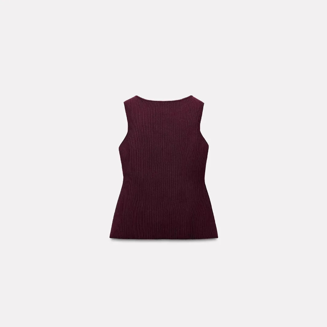 Women's slim fit sleeveless cardigan vest with 3D pattern in viscose fibre fabric