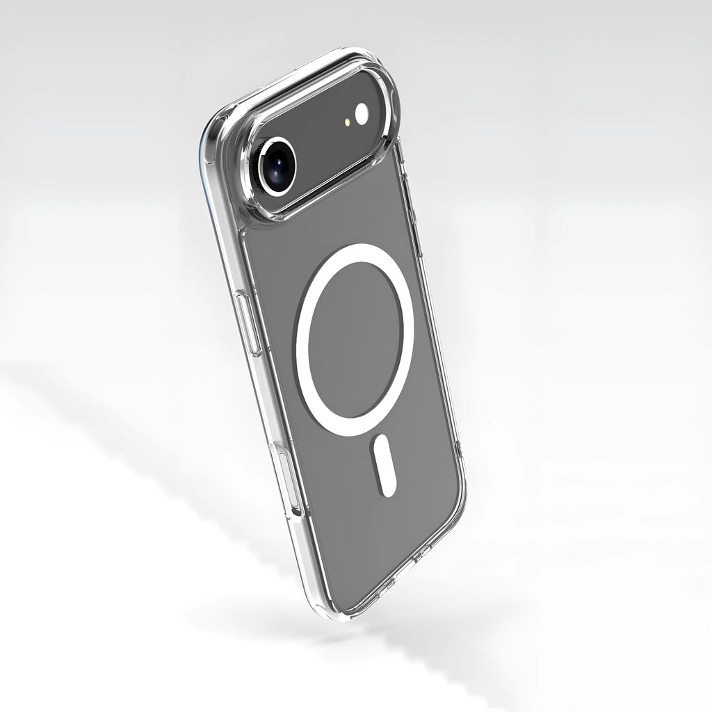 Transparent magnetic phone case for iPhone 17 AIR showing TPU composite construction