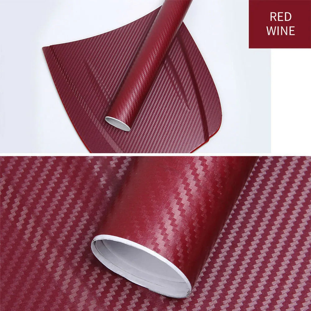 Roll of 3D carbon fibre sticker in assorted colours, showing texture and scale next to a 30cm ruler.