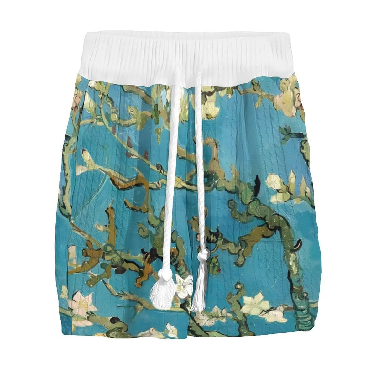 Men's peacock blue 3D printed knitted shorts suit with mid-length trousers and t-shirt style jacket