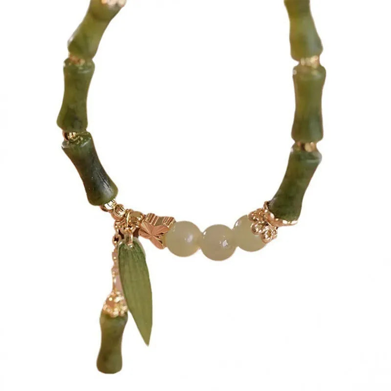 Chinese style bamboo leaf glass bracelet for women with manual processing