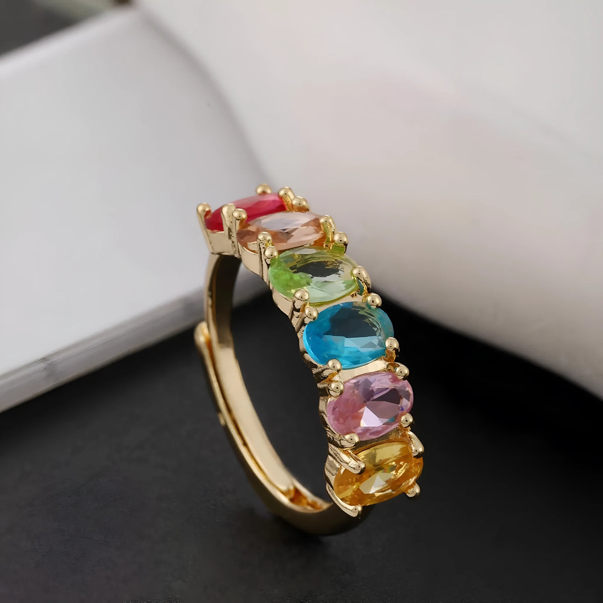 Gold colour adjustable zircon ring for women with simple retro design