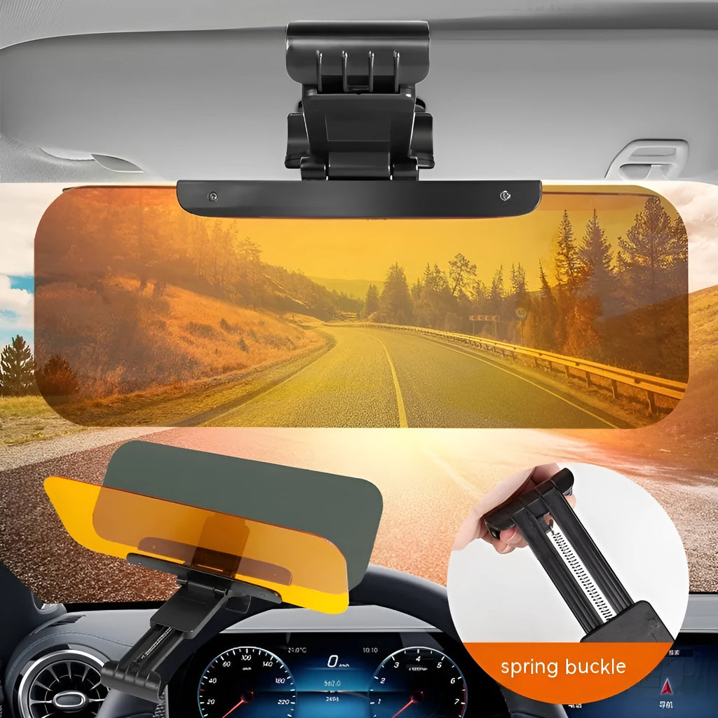 Universal car anti-glare sun visor with telescopic adjustment and spring mounting system