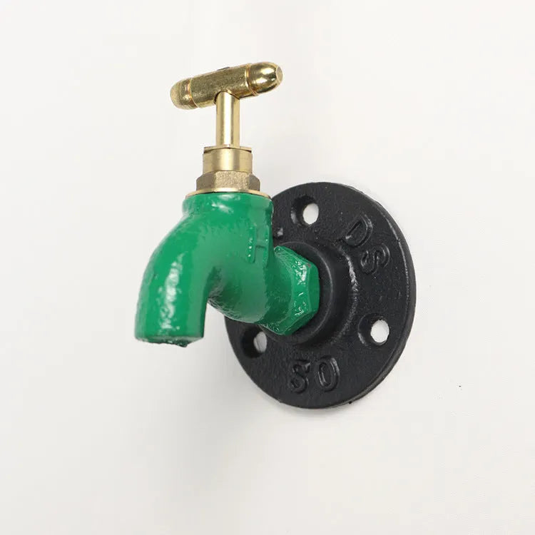 Metal wall hook with water pipe style frame in a choice of three colours.